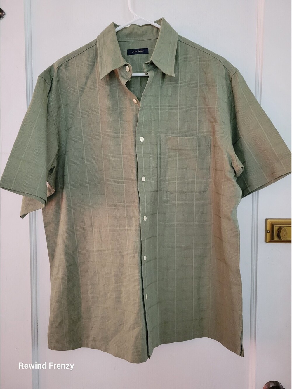 Club Room Linen/Cot Shirt Men Medium Green Short Sleeve Button Up Preppy Recycle